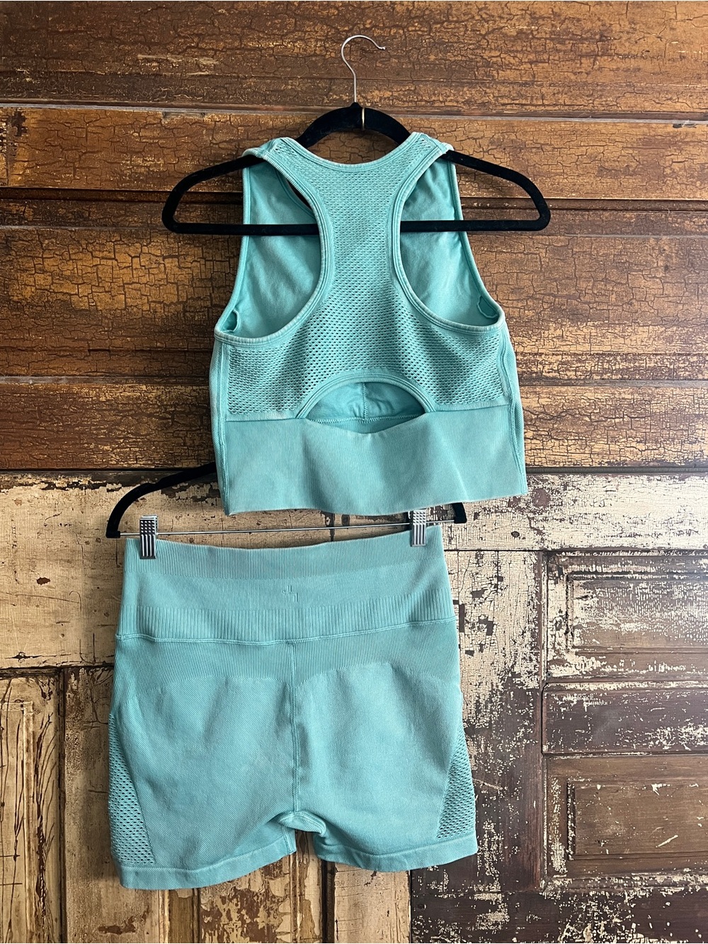 JoyLab Aqua Green Mesh-Detail Athletic Shorts Set - Picture 2 of 3